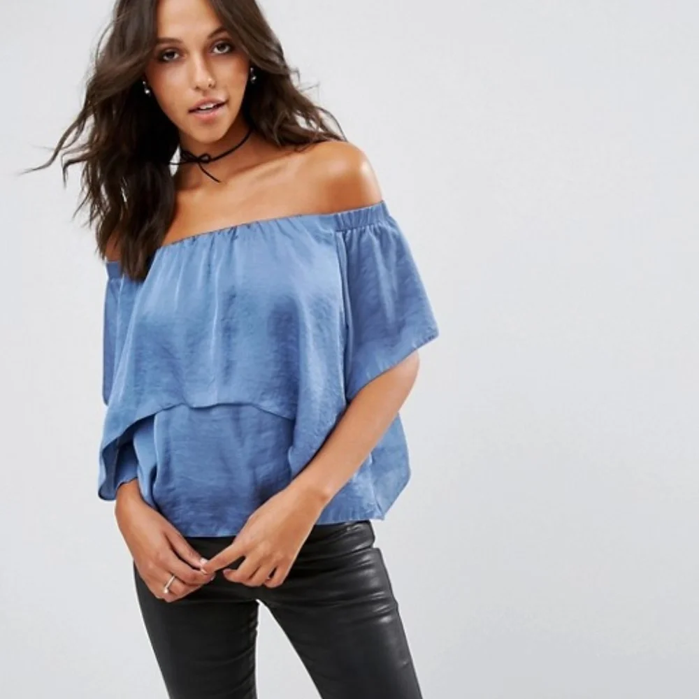 ASOS Blue Off-Shoulder Blouse - Picture 1 of 6